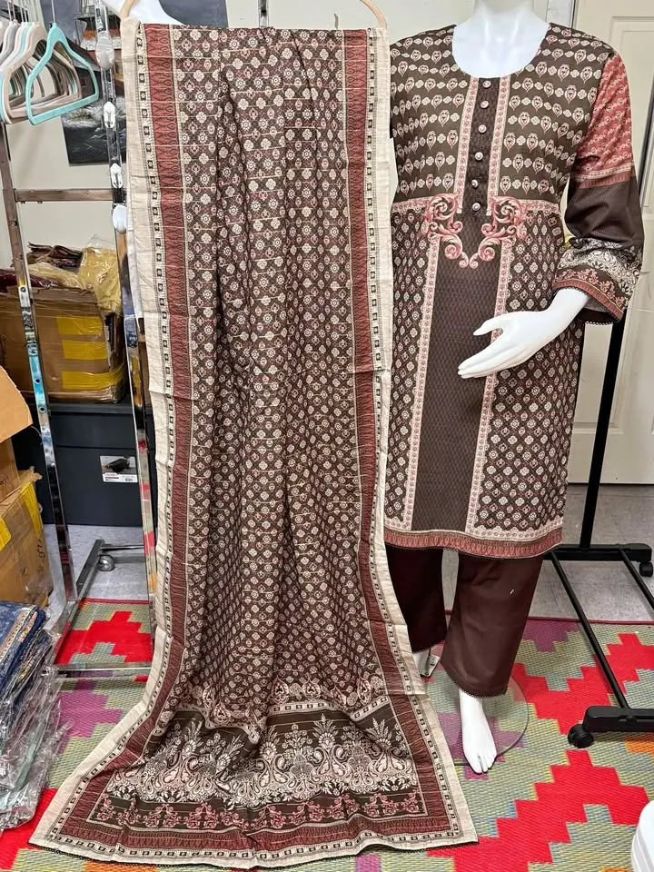 Brown Branded Khaddar Dress, photo 1 of 4