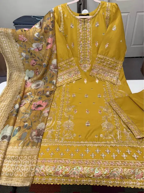 Mustard Cotton Embroidered Dress with Monar Dupatta, photo 3