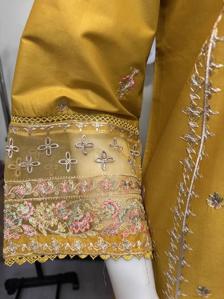 Mustard Cotton Embroidered Dress with Monar Dupatta, photo 4 of 7