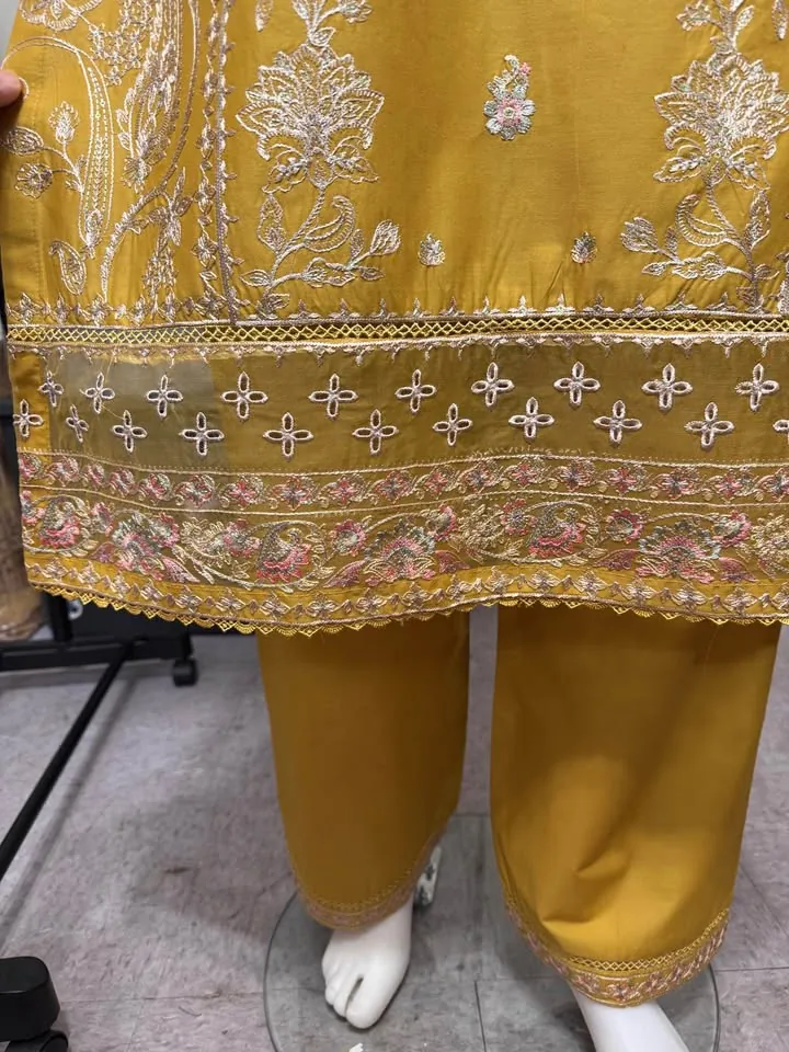 Mustard Cotton Embroidered Dress with Monar Dupatta, photo 5 of 7