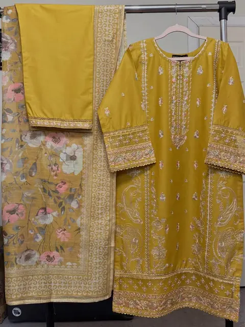 Mustard Cotton Embroidered Dress with Monar Dupatta, photo 6