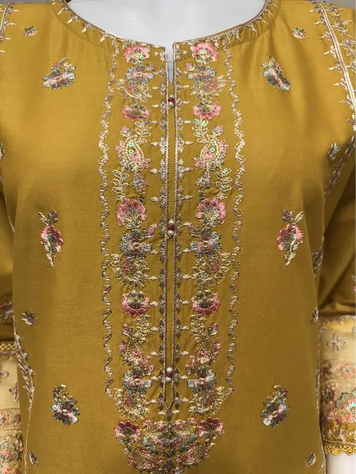 Mustard Cotton Embroidered Dress with Monar Dupatta, photo 7 of 7