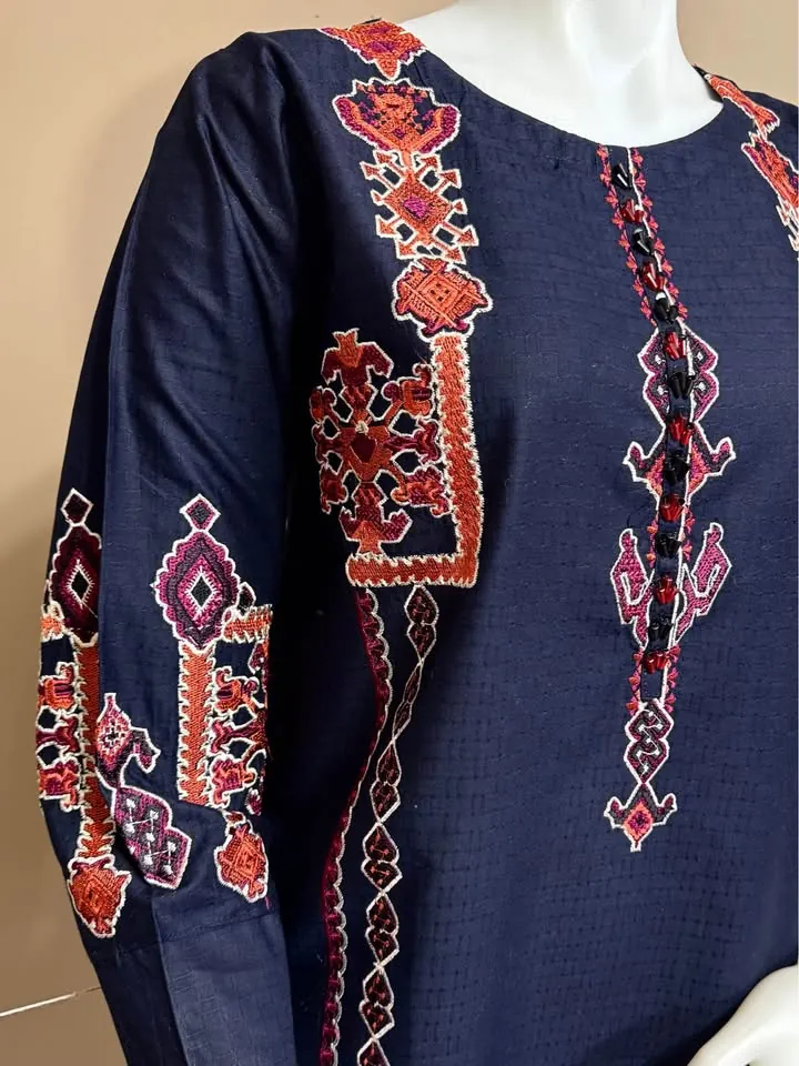 Blue Cotton Embroidered Kurti / Top, photo 4 of 4