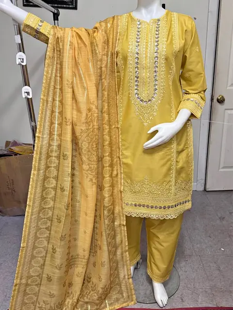 Cotton Embroidered 3-Piece Dress