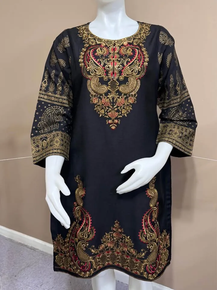 Black Viscose Embroidered Kurti / Top, photo 2 of 6