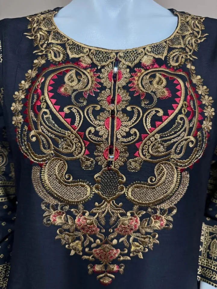Black Viscose Embroidered Kurti / Top, photo 4 of 6