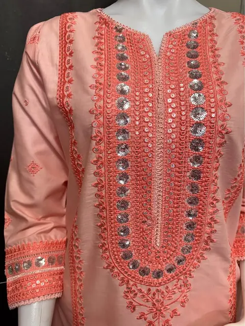 Peach Cotton Embroidered Dress with Monar Dupatta, photo 3