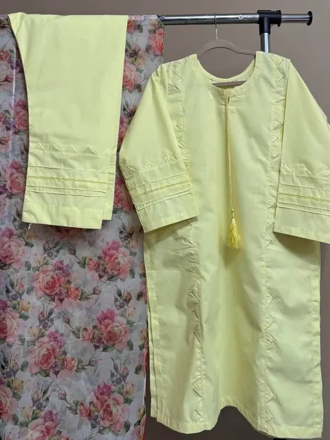 Yellow Thick Cotton Tailor Stitch Dress with Organza Dupatta, photo 5
