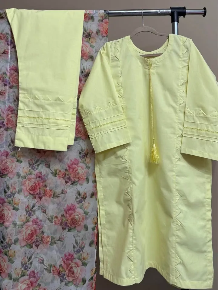 Yellow Thick Cotton Tailor Stitch Dress with Organza Dupatta, photo 5 of 5