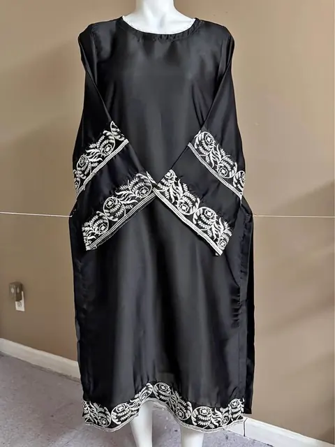 Black Silk Embroidered Long Top / Kurti