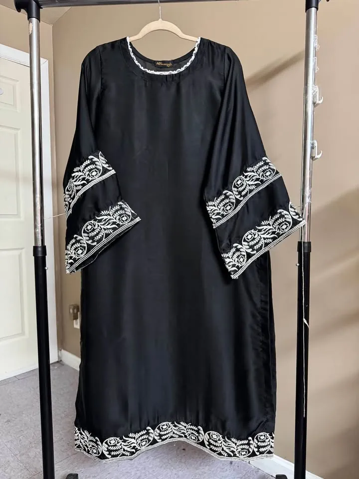 Black Silk Embroidered Long Top / Kurti, photo 2 of 4