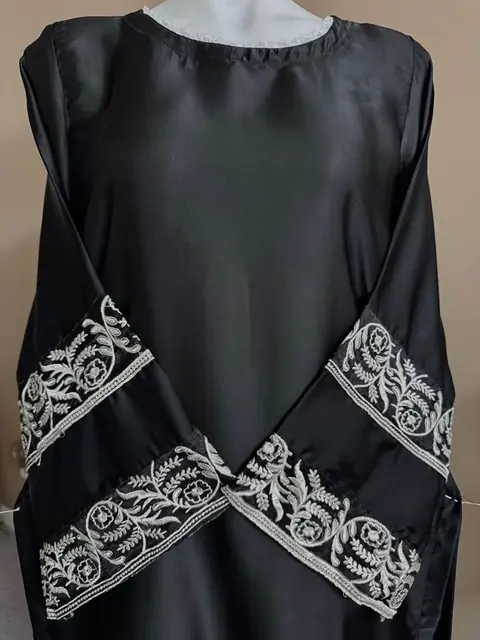 Black Silk Embroidered Long Top / Kurti, photo 3