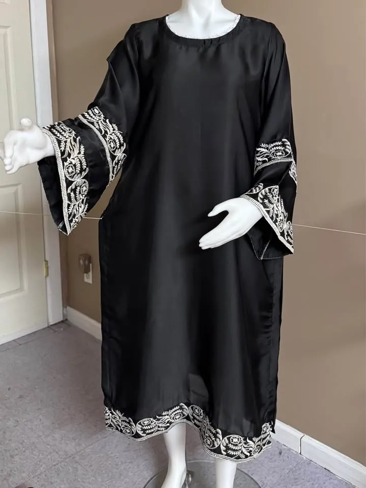 Black Silk Embroidered Long Top / Kurti, photo 4 of 4