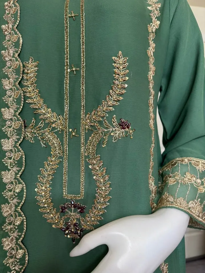 Green Chiffon Embroidered Dress, photo 5 of 5