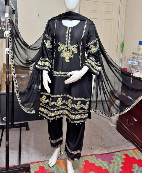 Linen Embroidered 3-Piece Dress