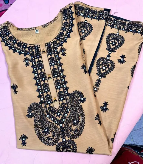 Beige Viscose Embroidered Kurti / Top, photo 3