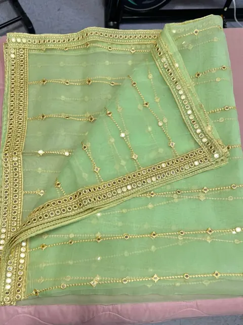 Green Organza Embroidered Fancy Dupatta / Shawl, photo 3