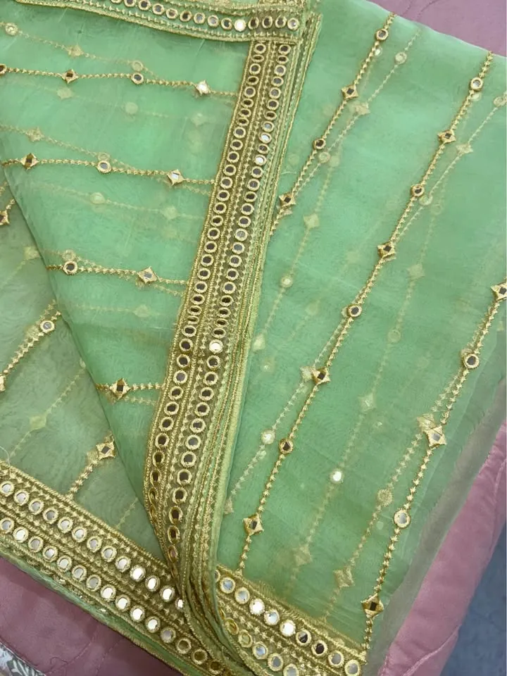 Green Organza Embroidered Fancy Dupatta / Shawl, photo 4 of 6