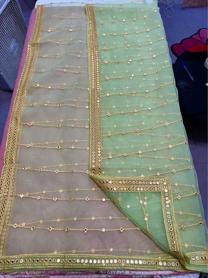 Green Organza Embroidered Fancy Dupatta / Shawl, photo 5 of 6