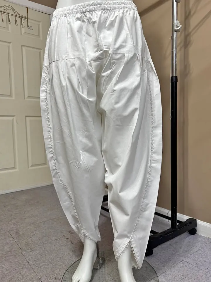 White Cotton Tulip Shalwar with Lace / Pant, photo 1 of 4