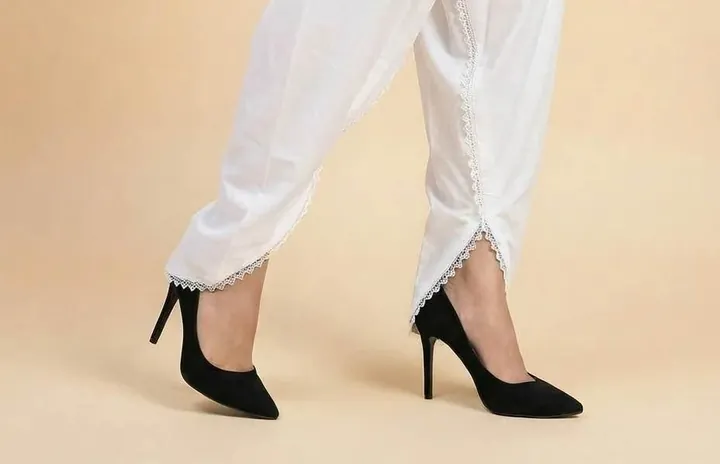 White Cotton Tulip Shalwar with Lace / Pant, photo 4 of 4