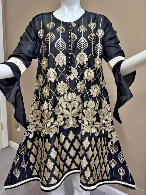Black Viscose Embroidered Stylish Top