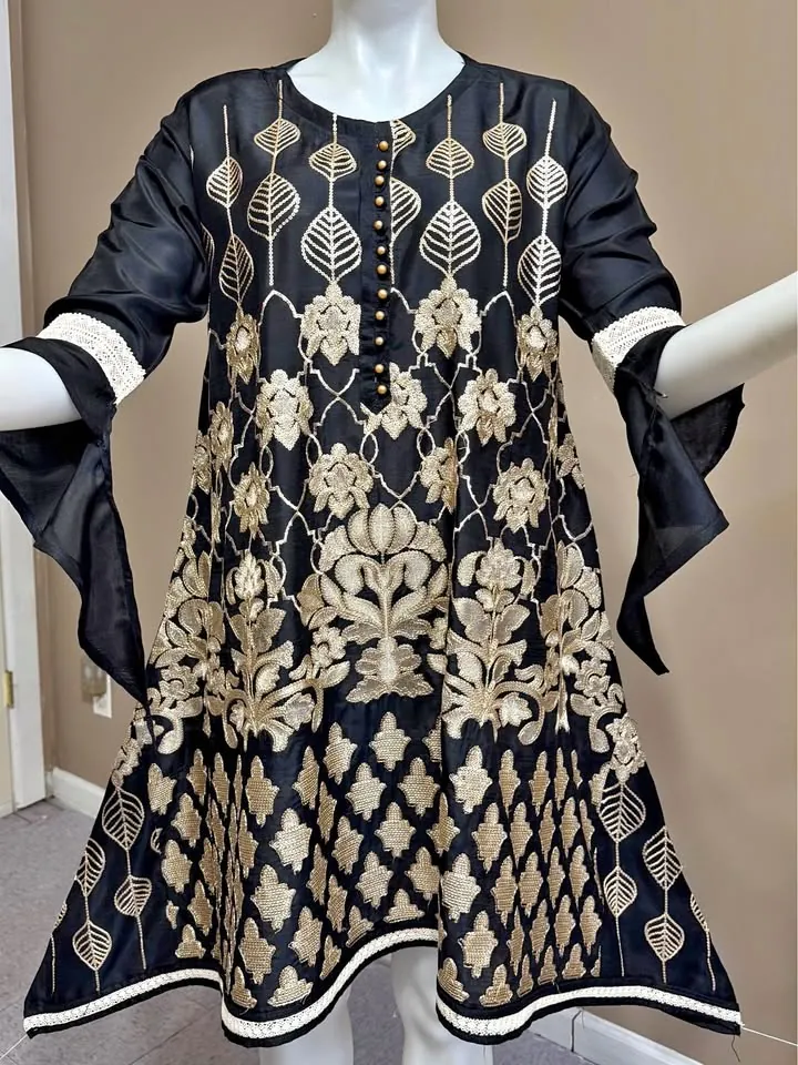 Black Viscose Embroidered Stylish Top