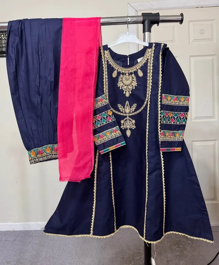Blue Little Girl Cotton 3-Piece Dress, photo 2 of 5