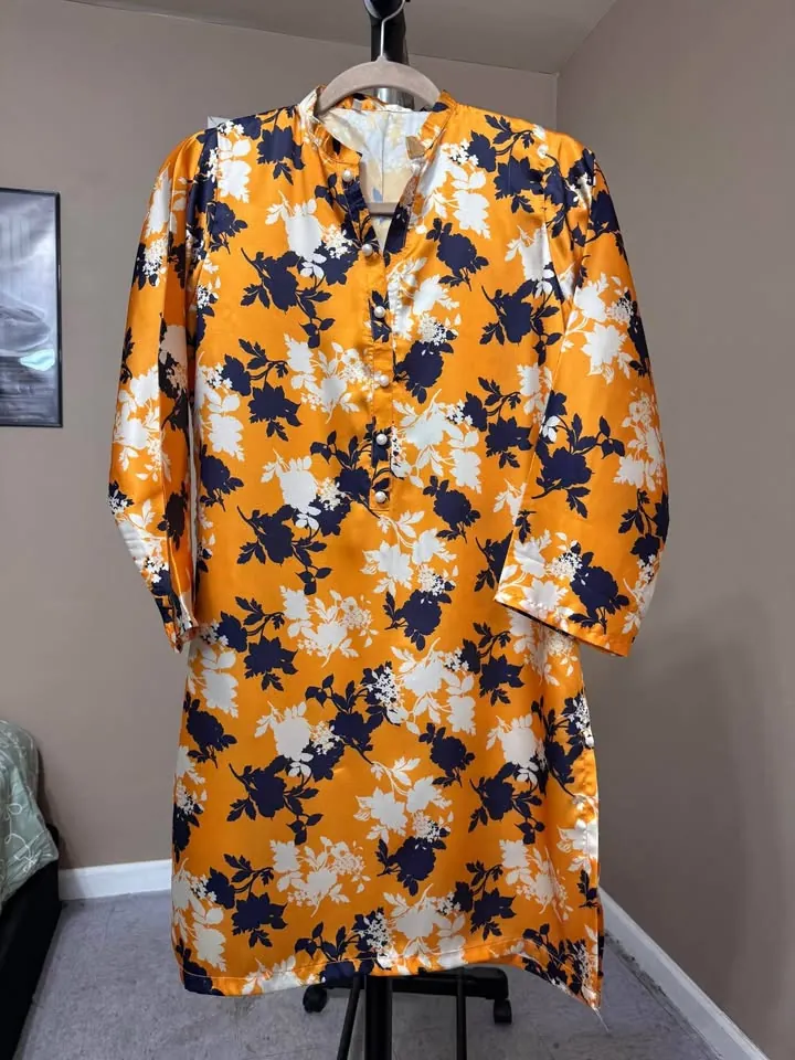 Yellow Silk Tailor Stitch Kurta / Kurti, photo 2 of 4