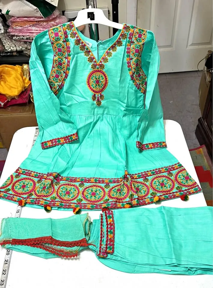 Turquoise Little Girl Cotton 3-Piece Dress, photo 1 of 4