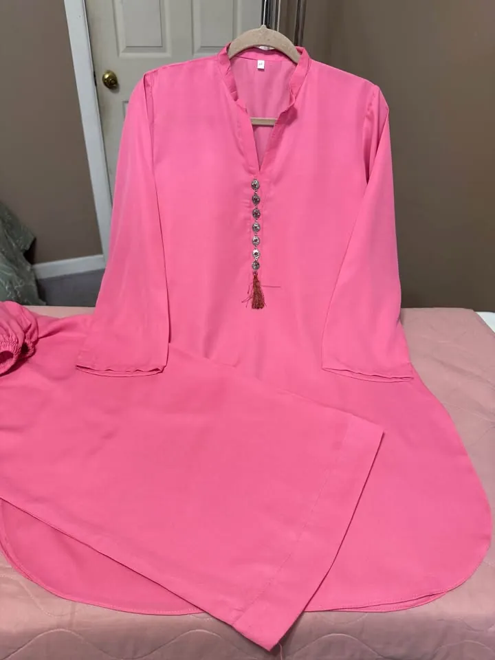 Pink Georgette Tailor Stitch Cordset / 2-Piece Palazzo Suit, photo 3 of 4