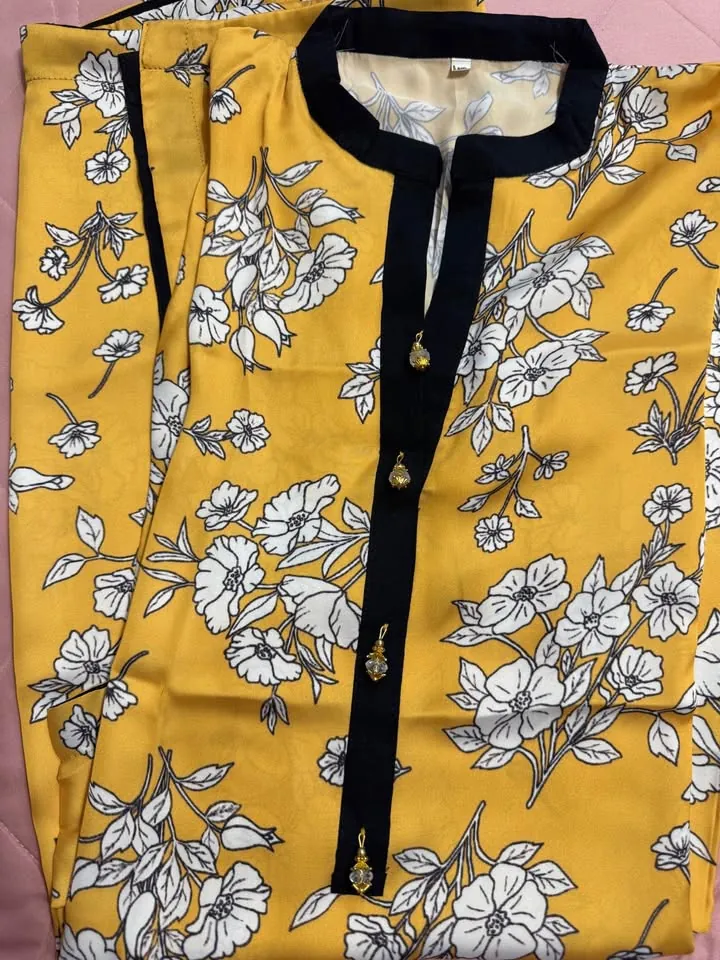 Yellow Silk Tailor Stitch Kurta / Kurti, photo 2 of 3