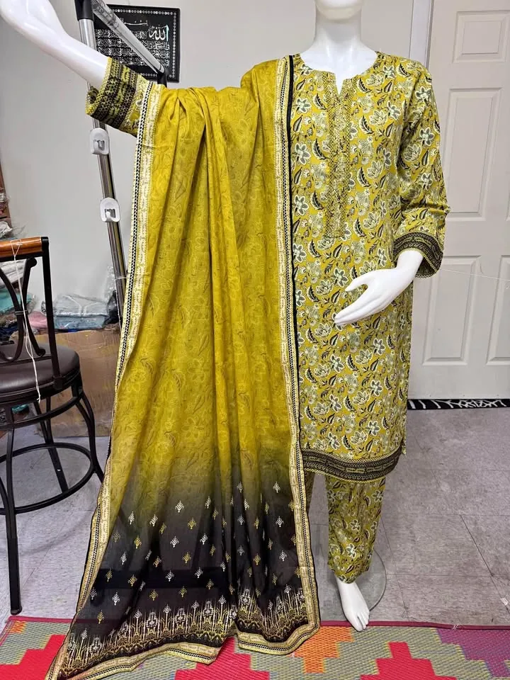 Branded Cotton Lawn 3-Piece Dress, photo 1 of 4