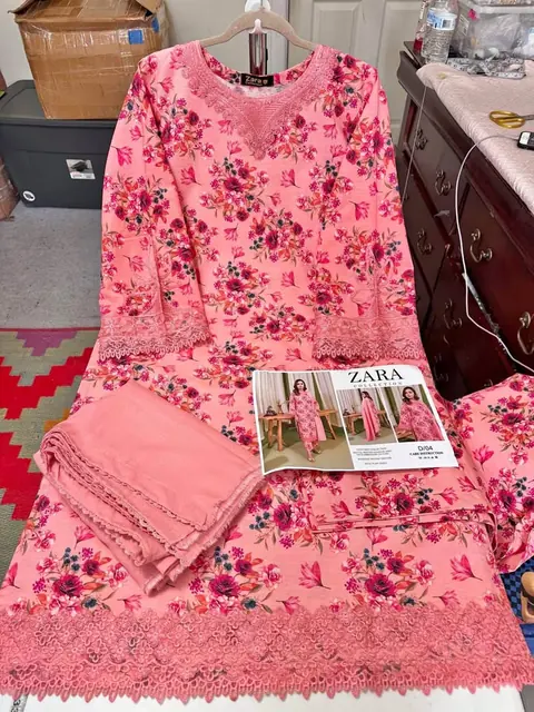 Pink Floral Branded Khaddar Embroidered Dress