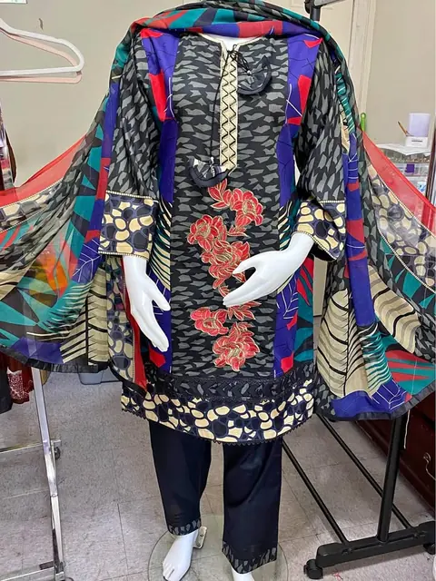Lawn Embroidered Dress with Chiffon Dupatta