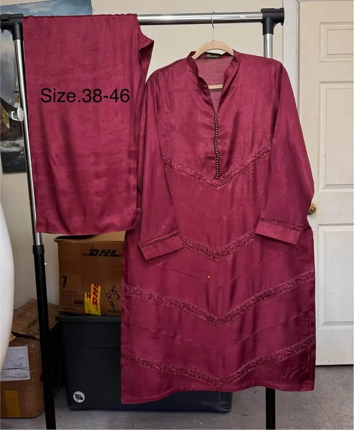 Cotton Silk 2-Piece Palazzo Suit in Red, Maroon or Tan, photo 2 of 3