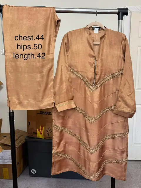 Cotton Silk 2-Piece Palazzo Suit in Red, Maroon or Tan, photo 3