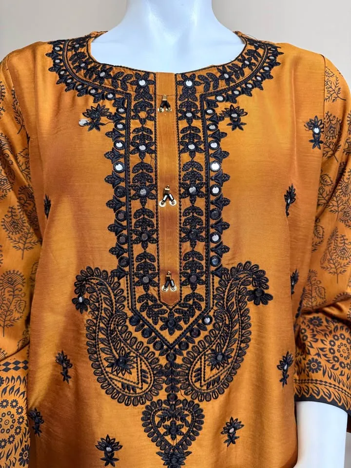 Brown Viscose Embroidered Kurti / Top, photo 4 of 6