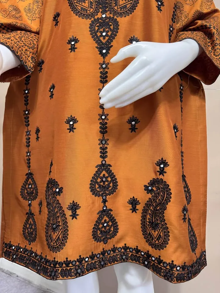 Brown Viscose Embroidered Kurti / Top, photo 6 of 6