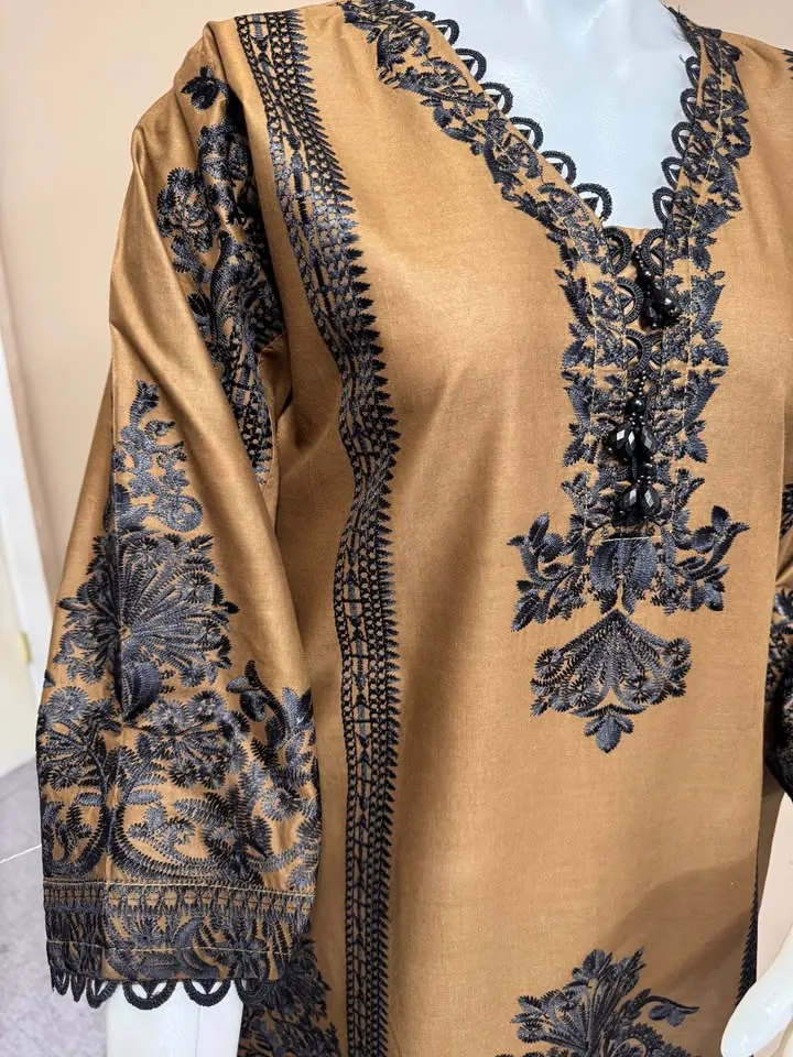Brown Cotton Embroidered Kurti, photo 4 of 5