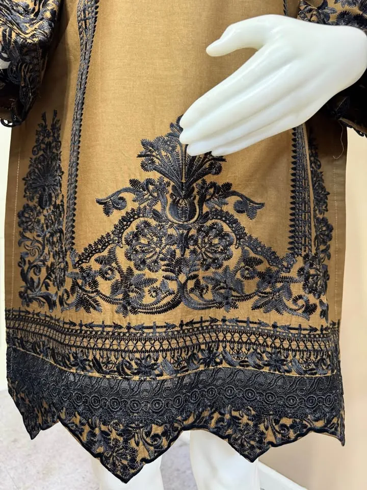 Brown Cotton Embroidered Kurti, photo 5 of 5